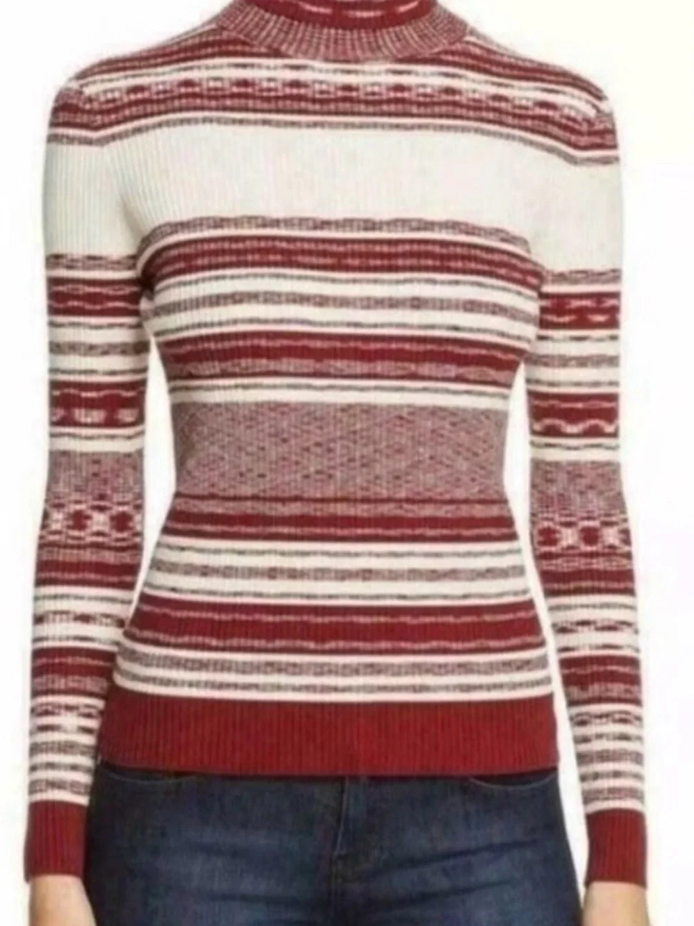 Tory Burch Striped Turtleneck Sweater in Wine and Cream